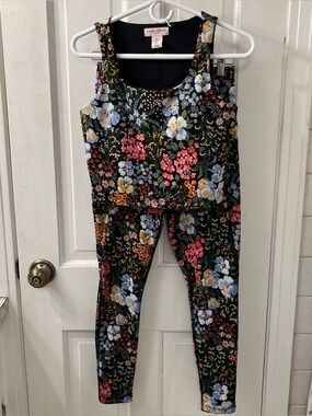 Laura Ashley 2 Piece Vibrant Multi Colored Floral Activewear Set